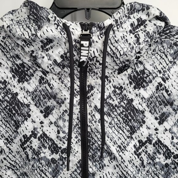 Pink VICTORIAS SECRET Windbreaker Jacket Snakeskin Print Womens Medium Hooded - Picture 3 of 5